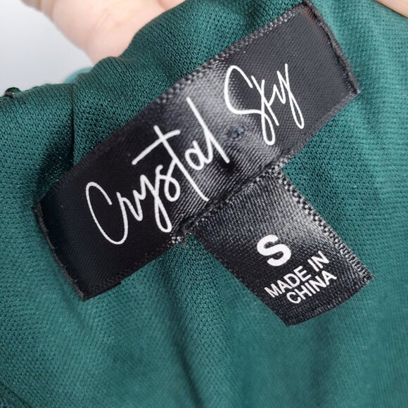 Crystal Sky Emerald Green Sequin One Shoulder Mini Sleeveless Party Dress Small - Picture 3 of 7